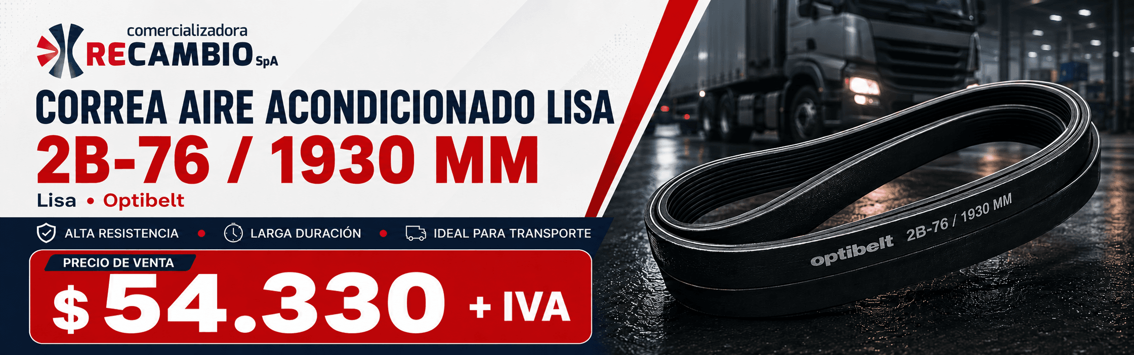 Correa Aire Acondicionado Lisa 2B-76 1930mm Optibelt - $54.330 + IVA